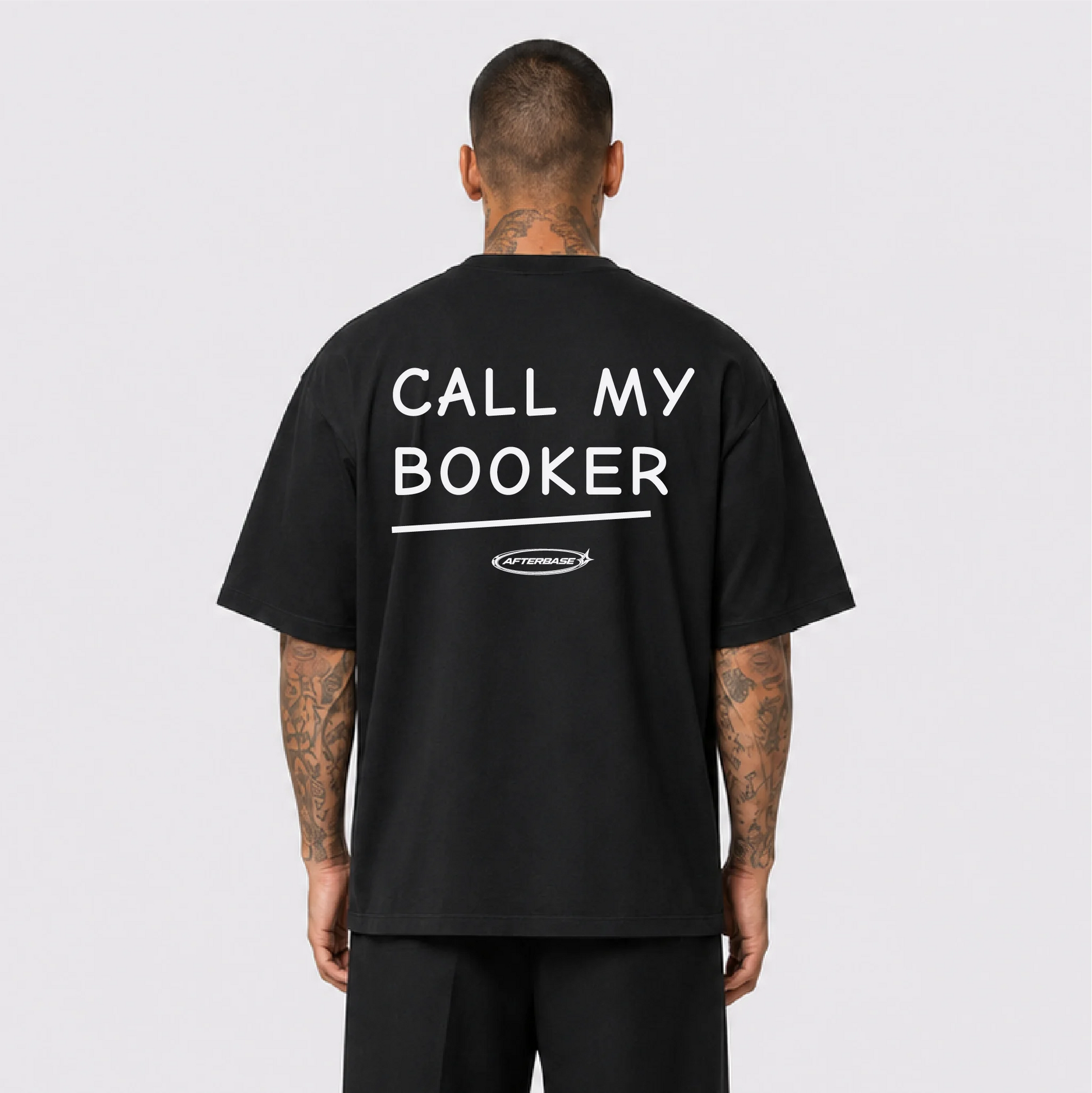 Afterbase Call My Booker siyah oversize tişört - erkek model