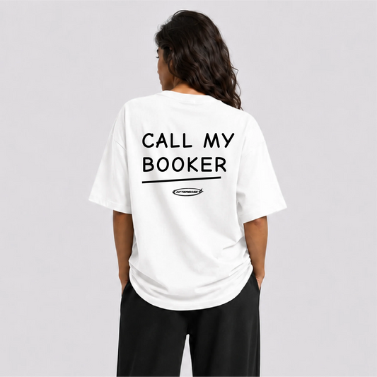 Afterbase Call My Booker beyaz oversize tişört - kadın model