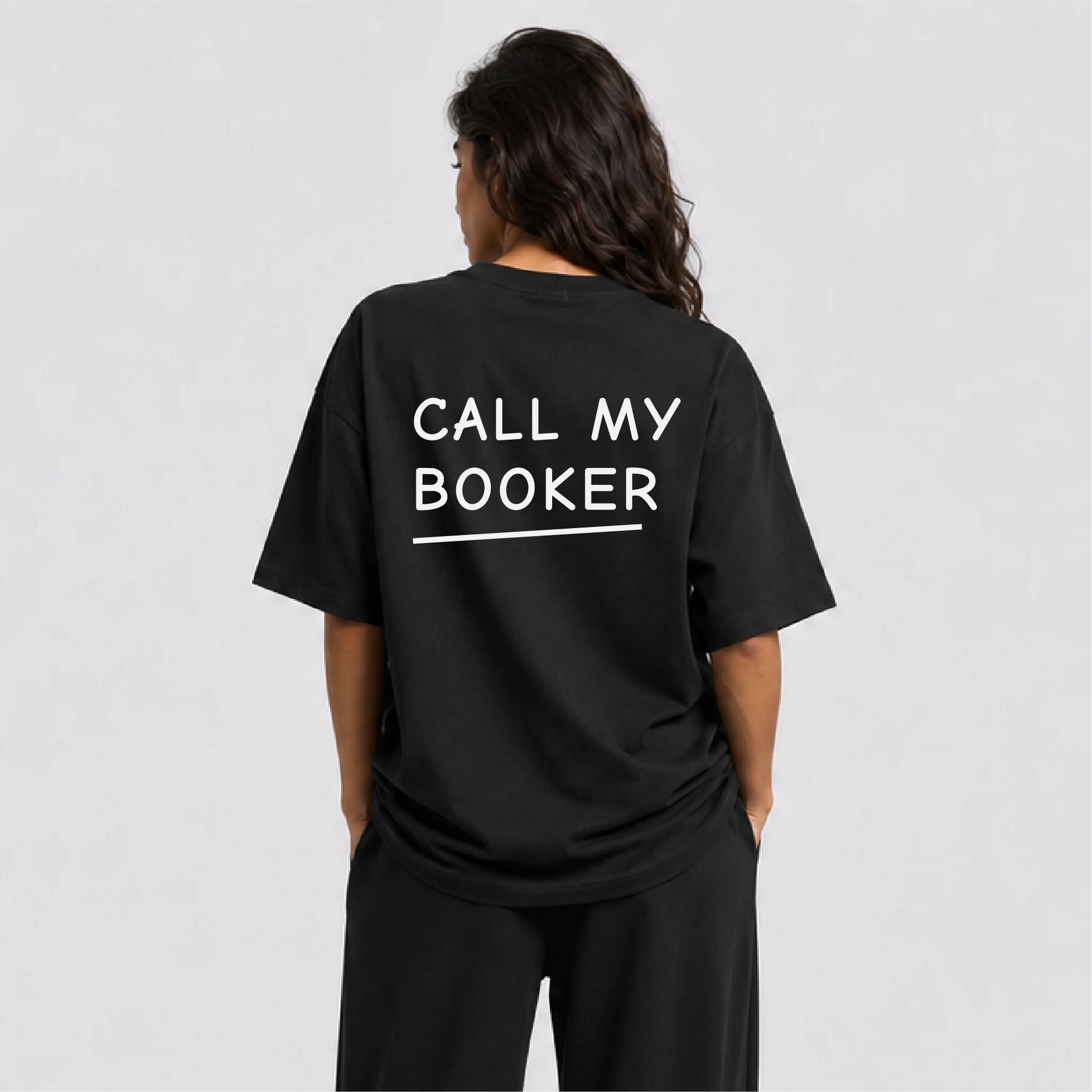 Afterbase Call My Booker siyah oversize tişört - kadın model