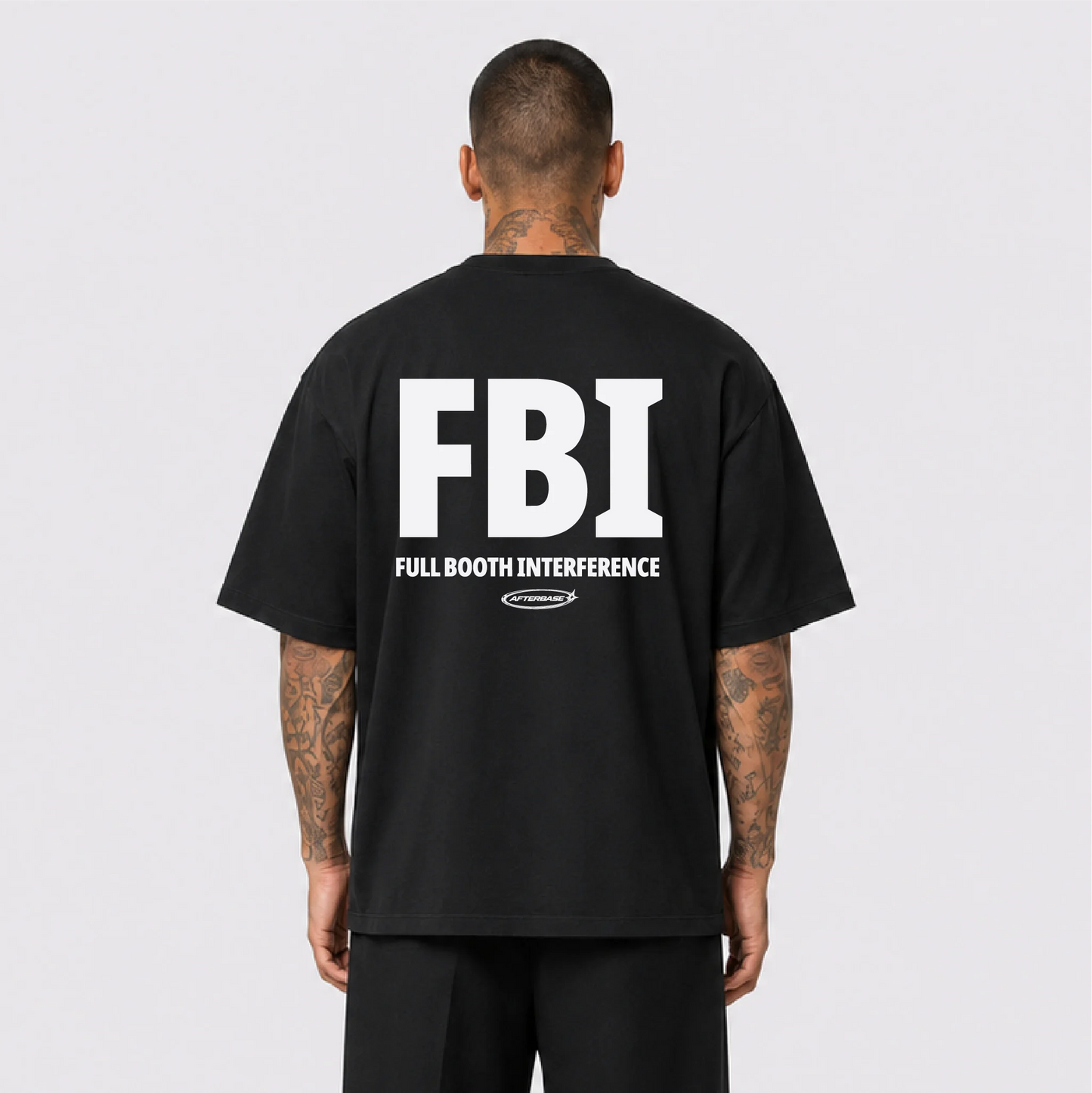 Afterbase FBI – Full Booth Interference siyah oversize tişört - erkek model