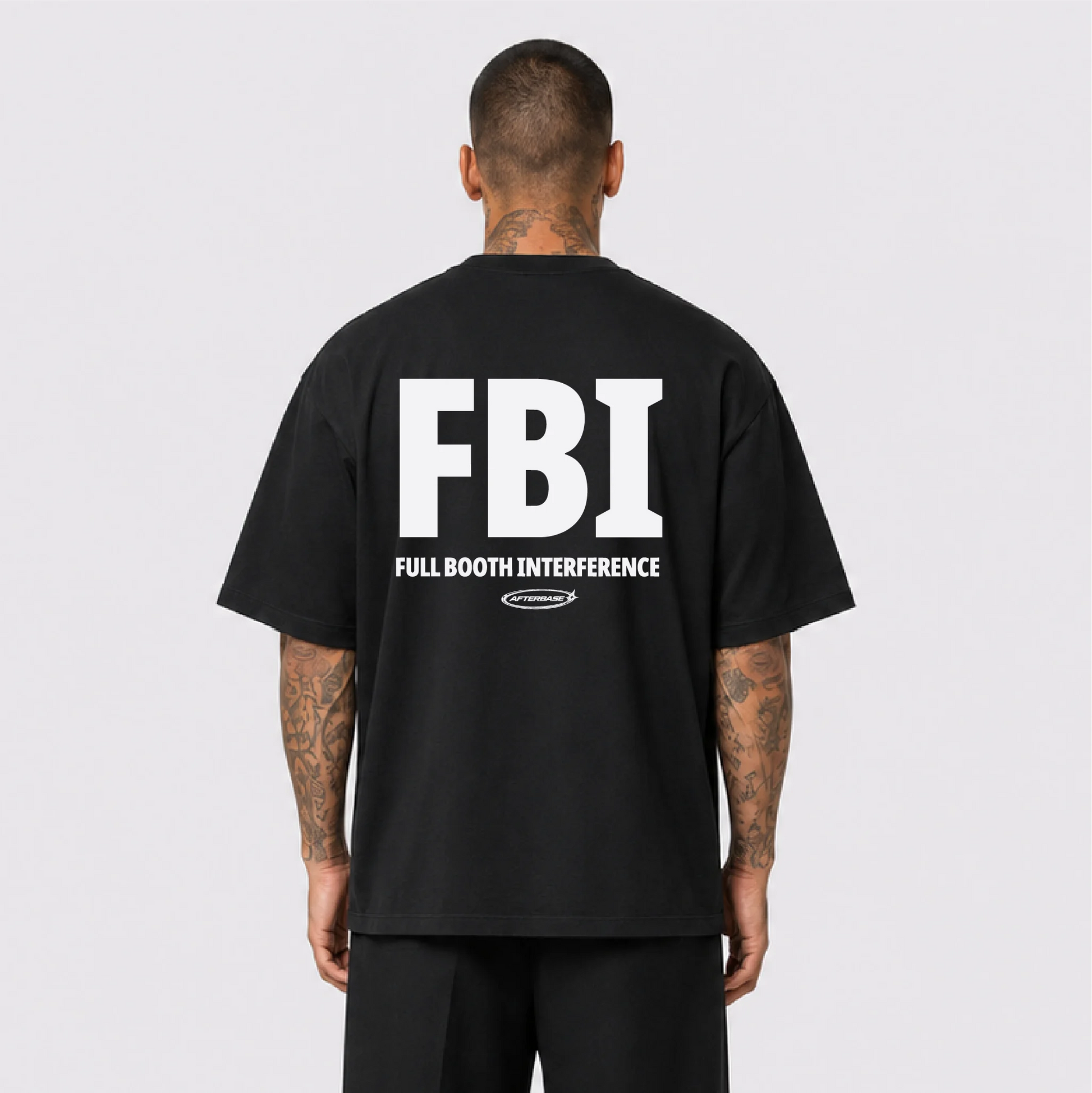 Afterbase FBI – Full Booth Interference siyah oversize tişört - erkek model