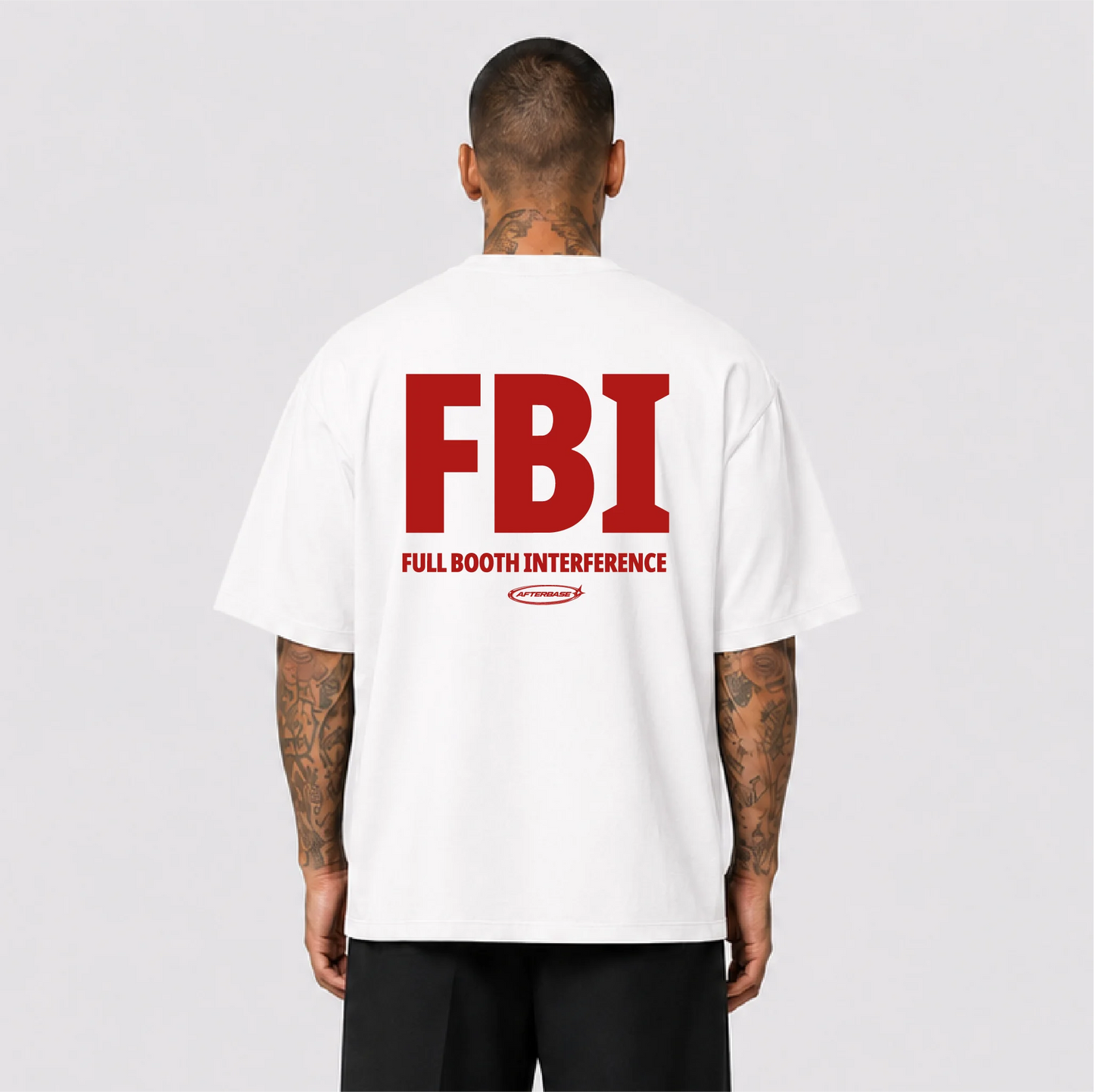 Afterbase FBI – Full Booth Interference beyaz oversize tişört - erkek model