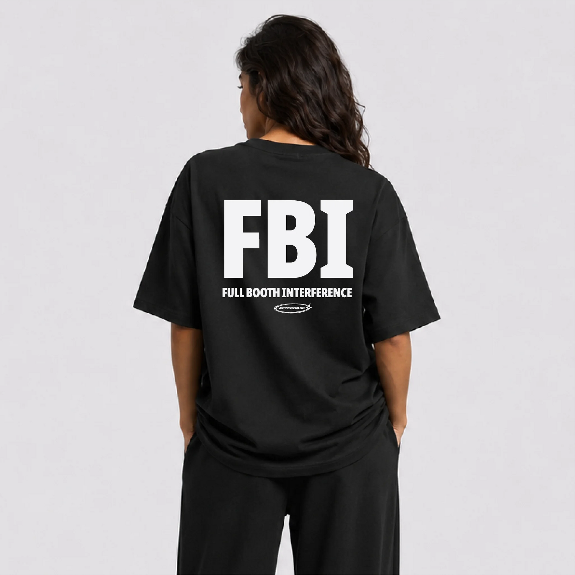 Afterbase FBI – Full Booth Interference siyah oversize tişört - kadın model