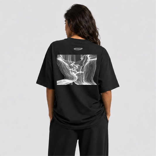 Afterbase Kissing Couple siyah oversize tişört - kadın model