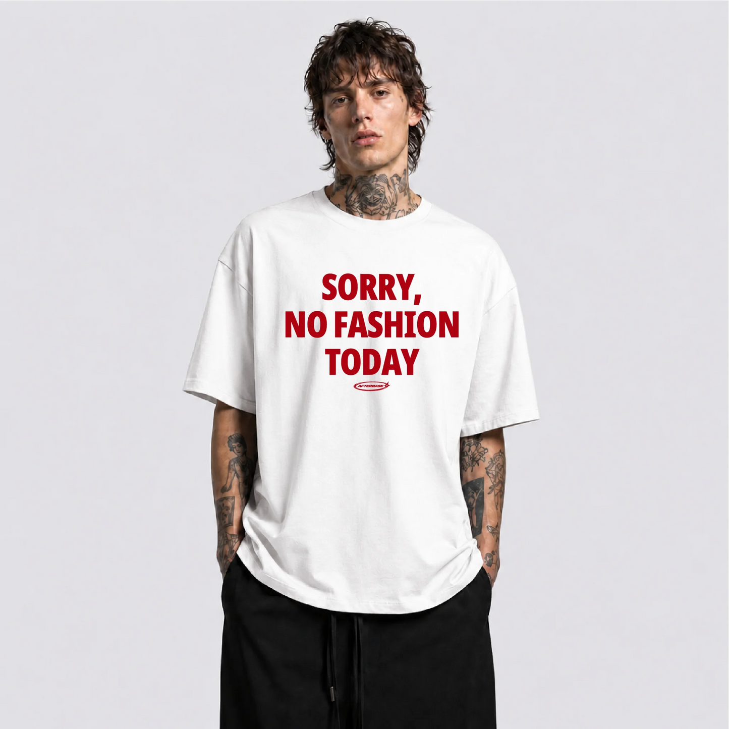 Afterbase No Fashion Today beyaz oversize tişört - erkek model