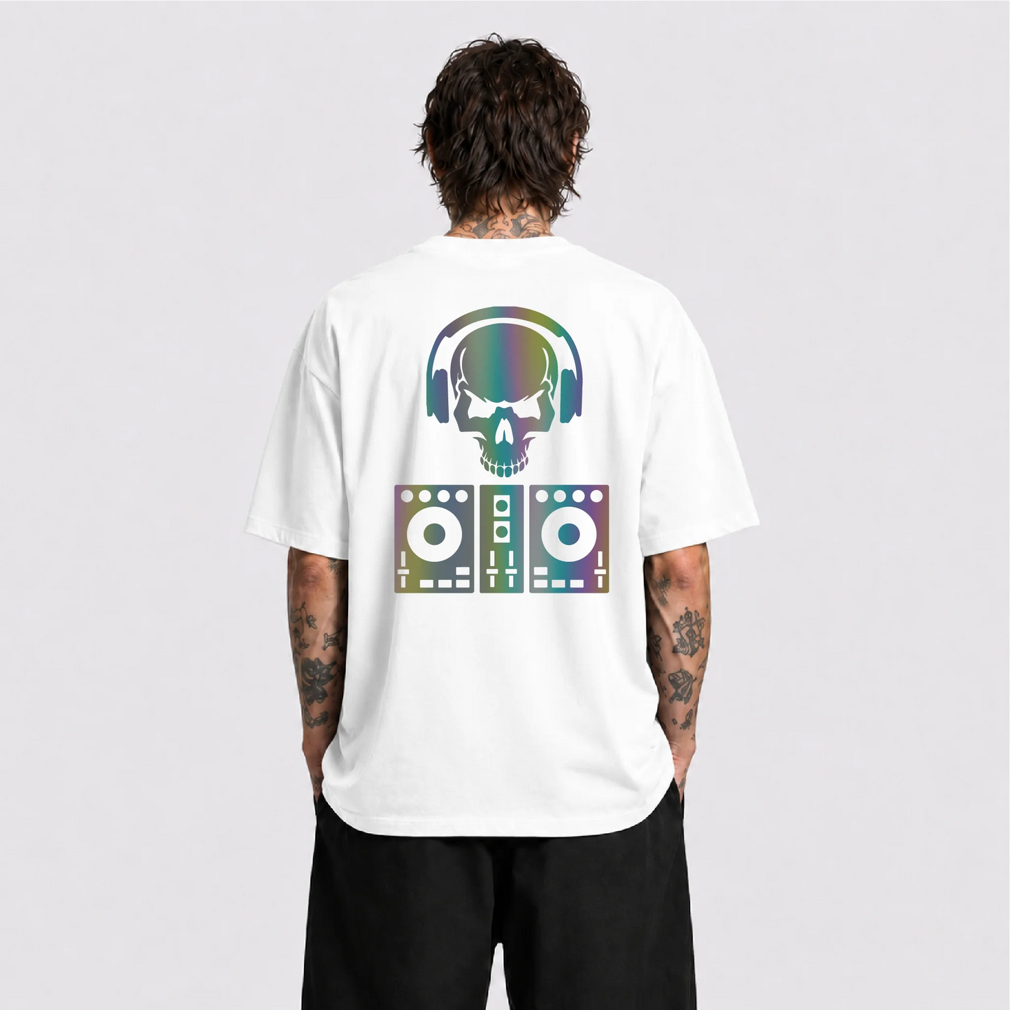 DJ Skull Reflektörlü Oversize Unisex Tişört