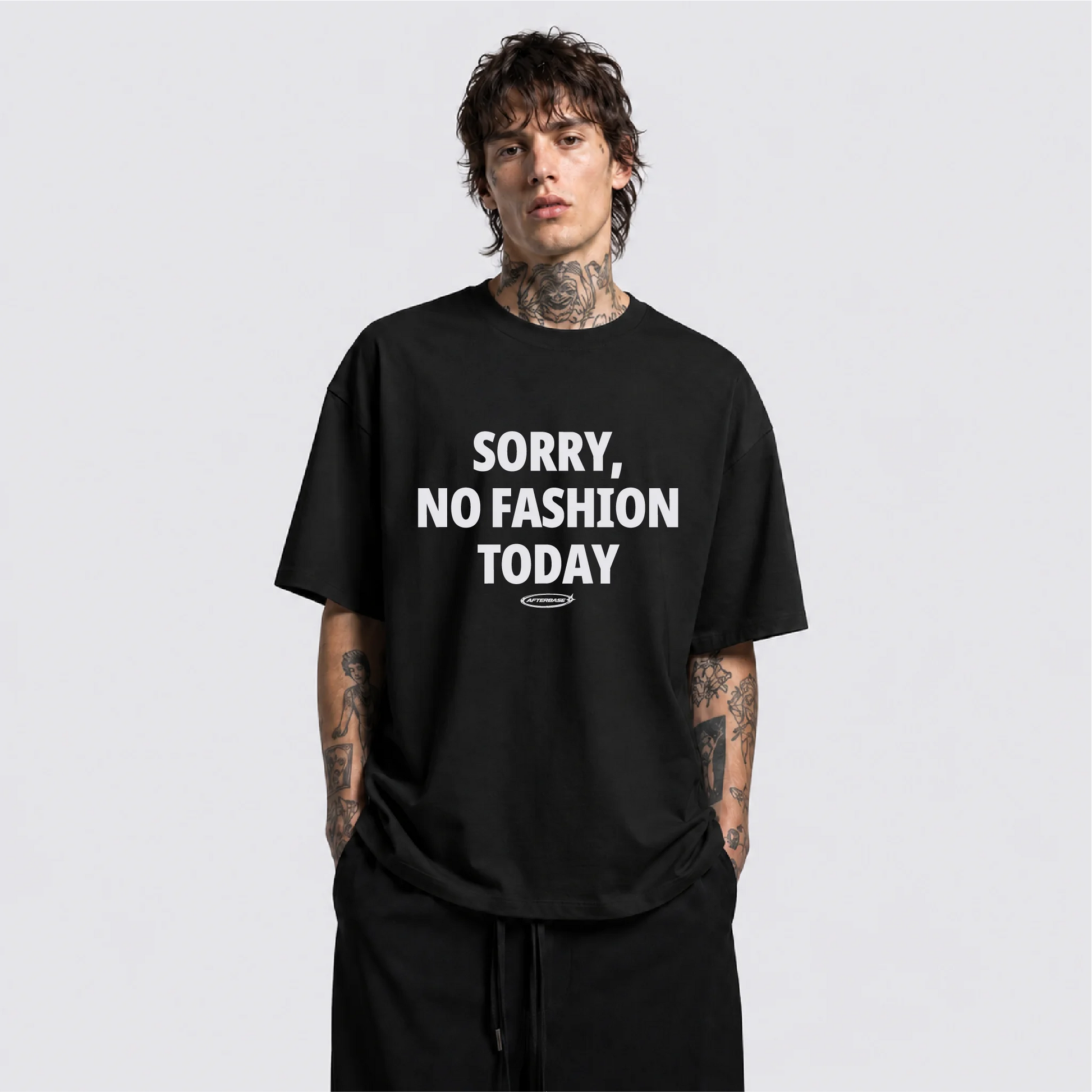 Afterbase No Fashion Today siyah oversize tişört - erkek model