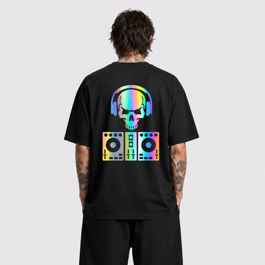 DJ Skull Reflektörlü Oversize Unisex Tişört