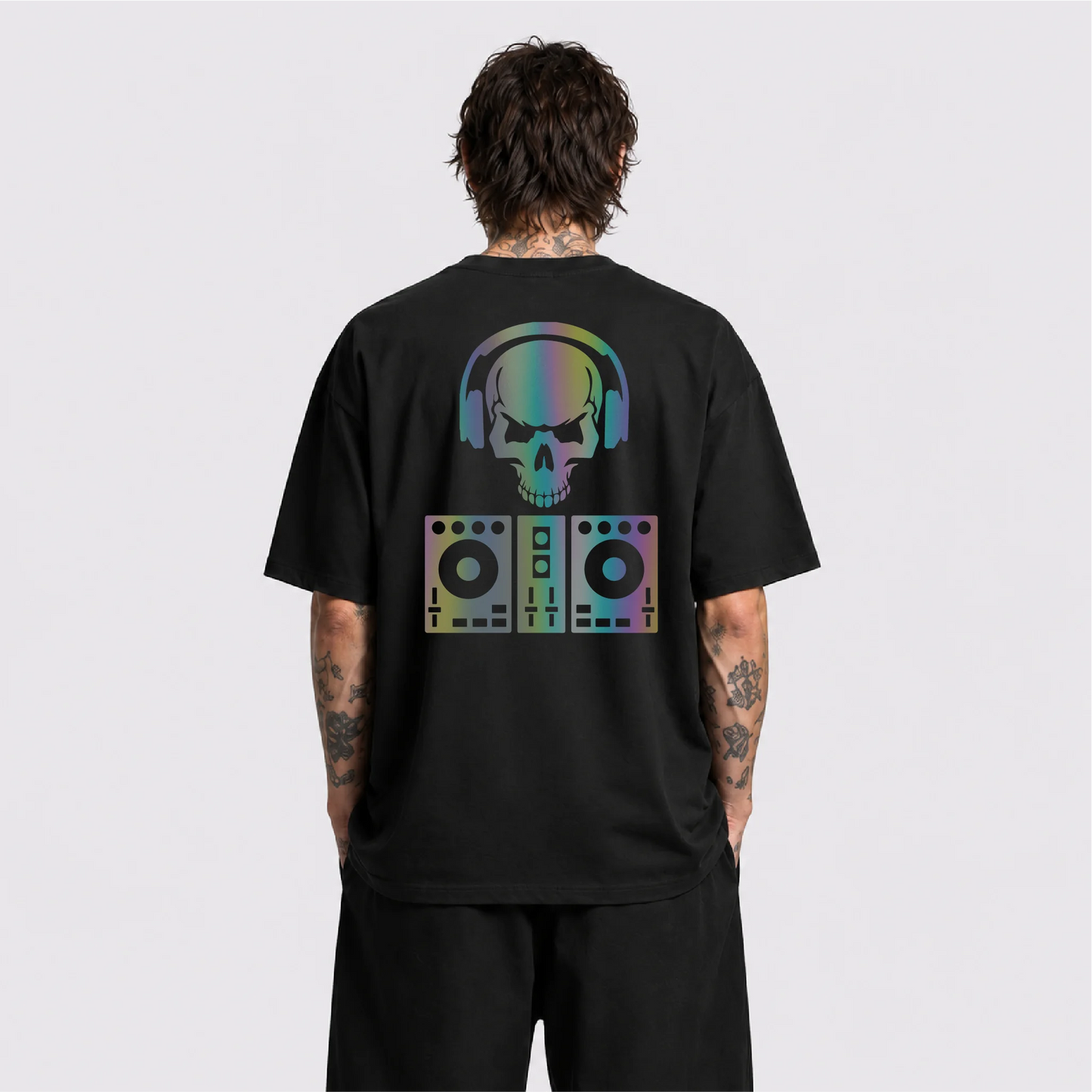 DJ Skull Reflektörlü Oversize Unisex Tişört