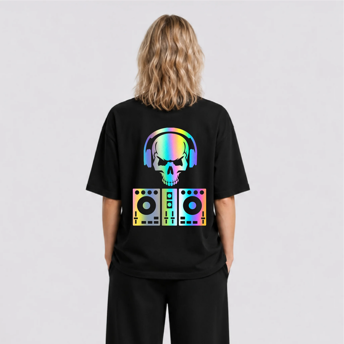 DJ Skull Reflektörlü Oversize Unisex Tişört