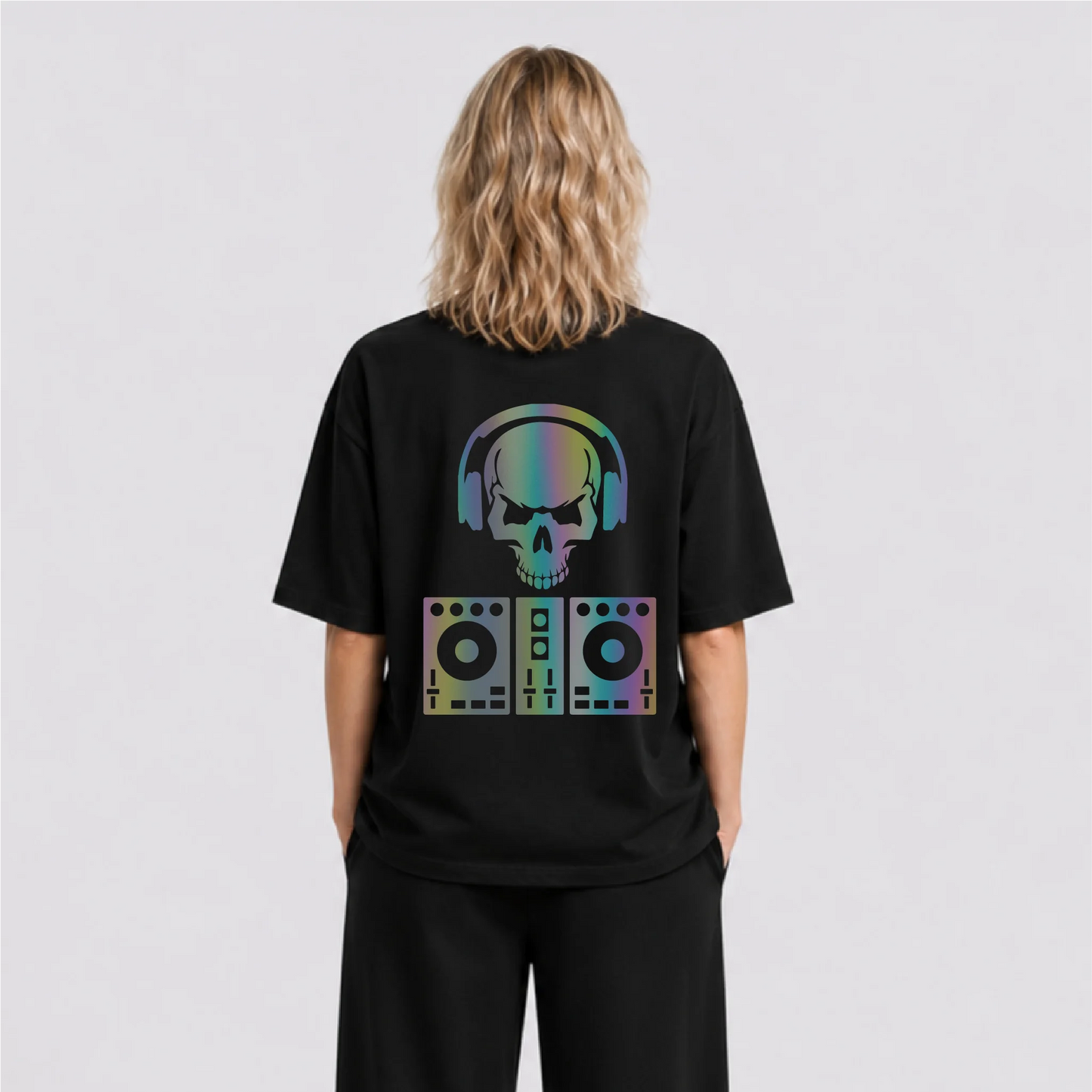 DJ Skull Reflektörlü Oversize Unisex Tişört