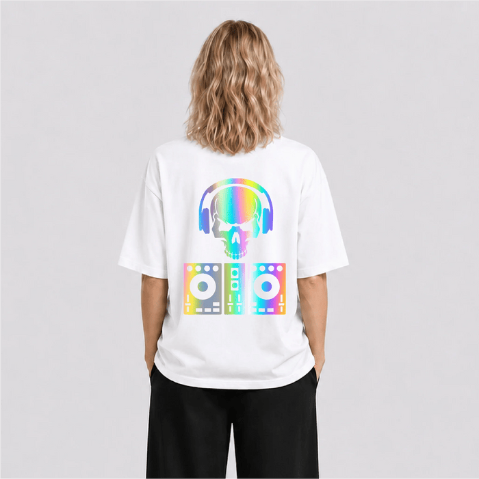 DJ Skull Reflektörlü Oversize Unisex Tişört - Afterbase