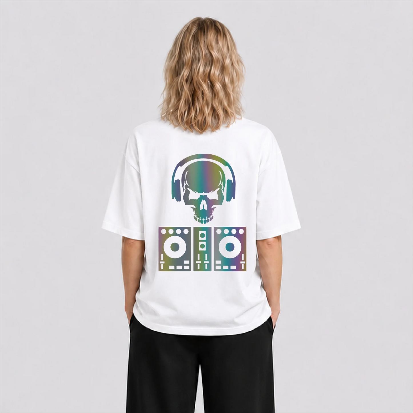 DJ Skull Reflektörlü Oversize Unisex Tişört