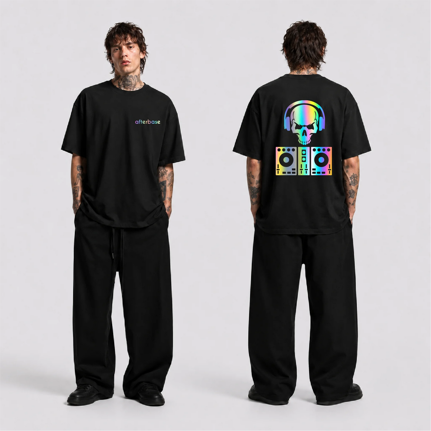 DJ Skull Reflektörlü Oversize Unisex Tişört