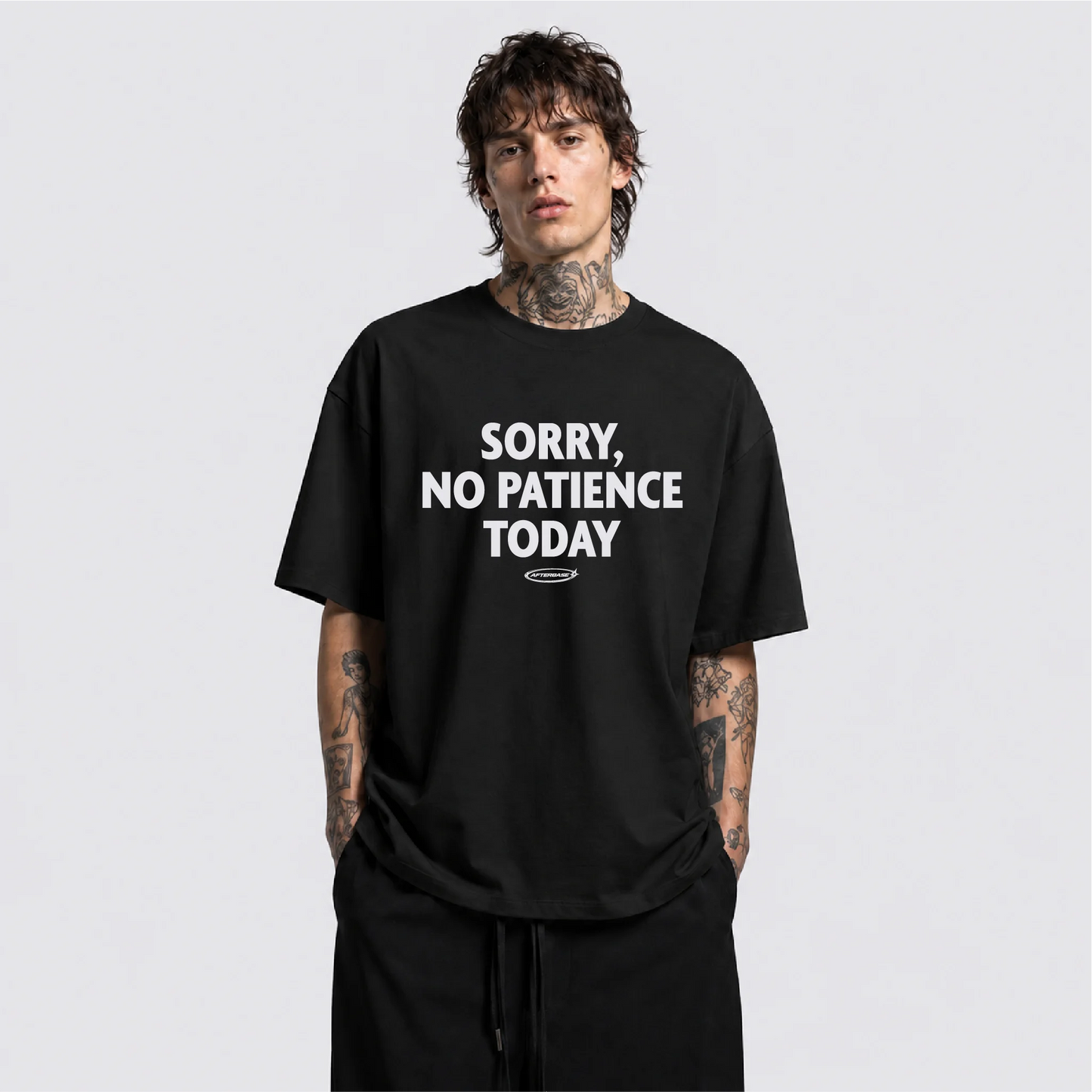 Afterbase No Patience Today siyah oversize tişört - erkek model