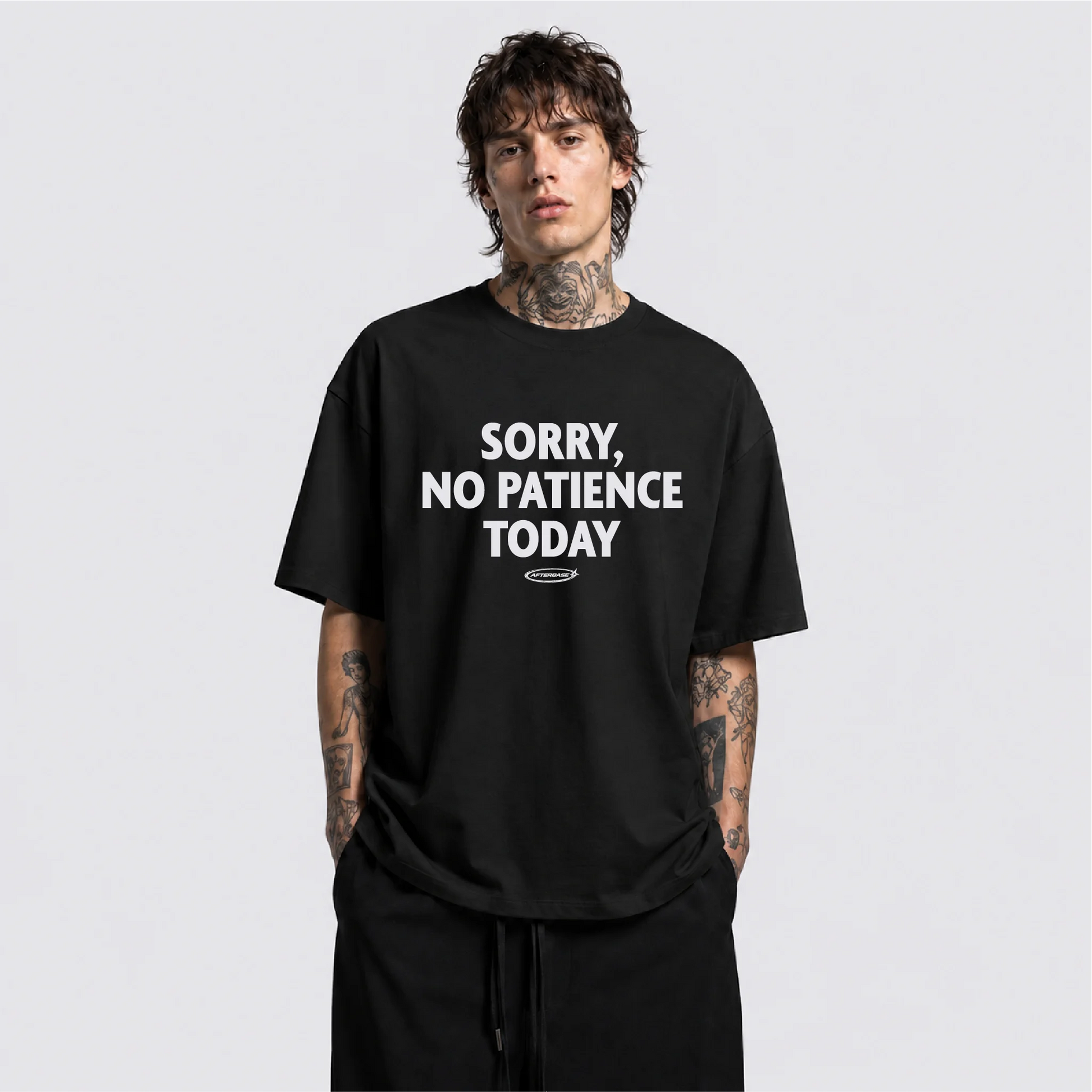 Afterbase No Patience Today siyah oversize tişört - erkek model