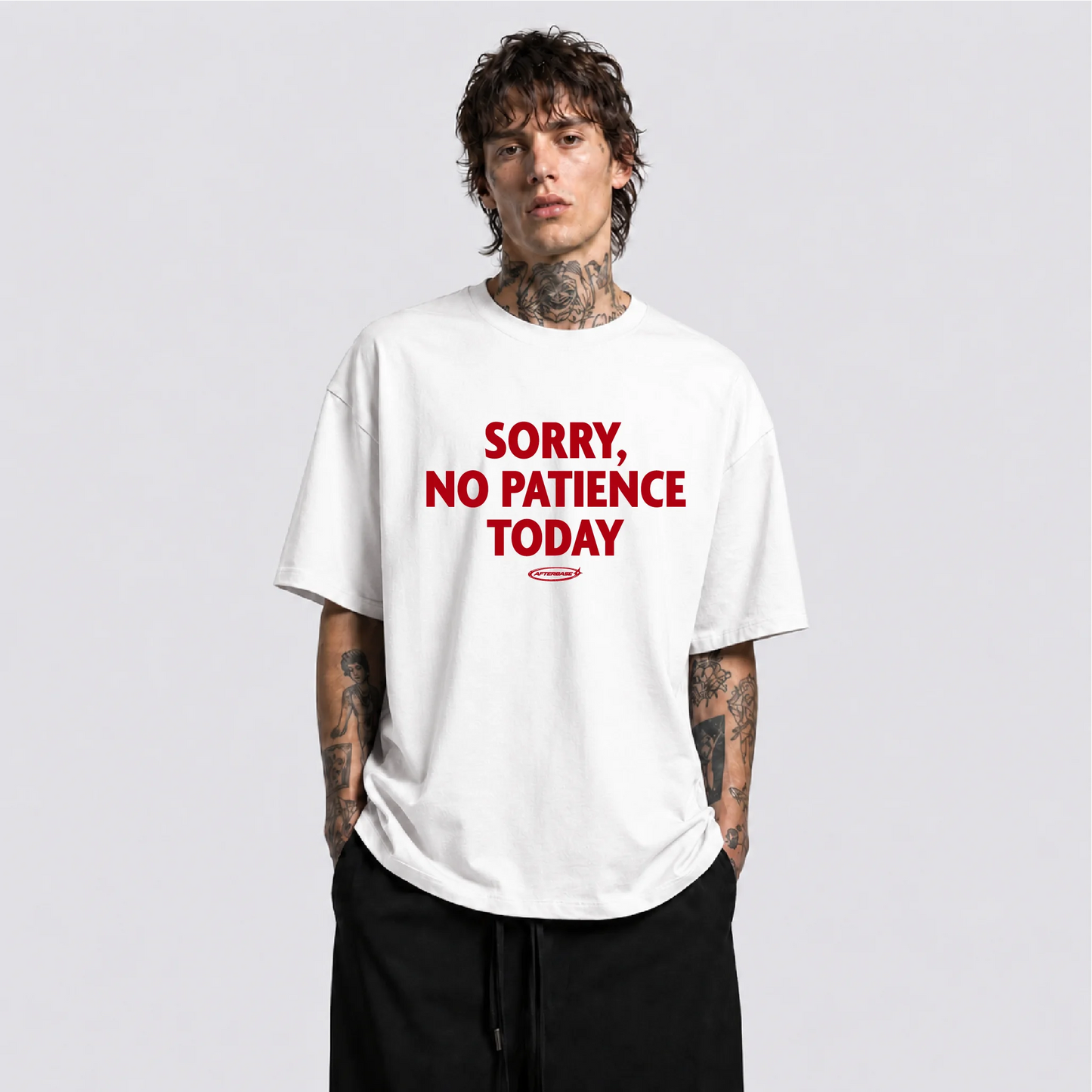 Afterbase No Patience Today beyaz oversize tişört - erkek model