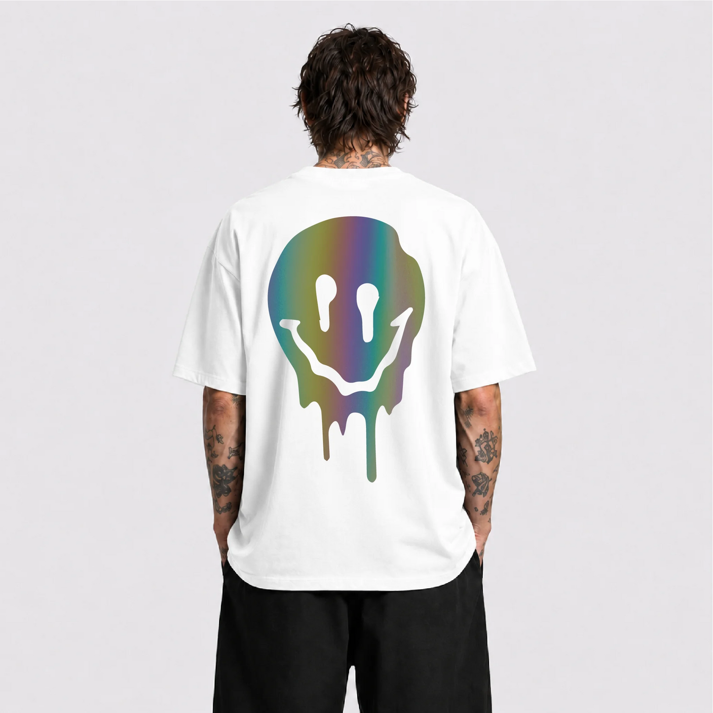 Acid Smile Reflektörlü Oversize Unisex Tişört