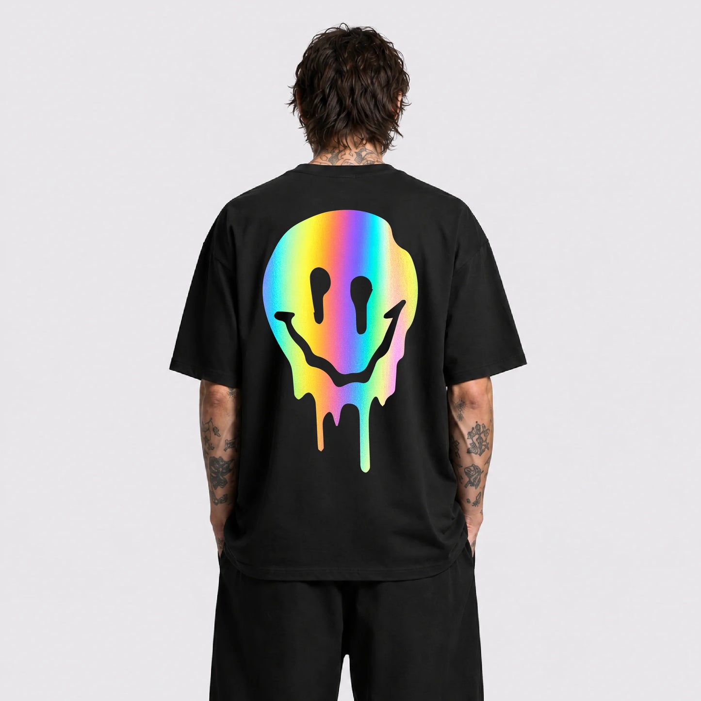 Acid Smile Reflektörlü Oversize Unisex Tişört