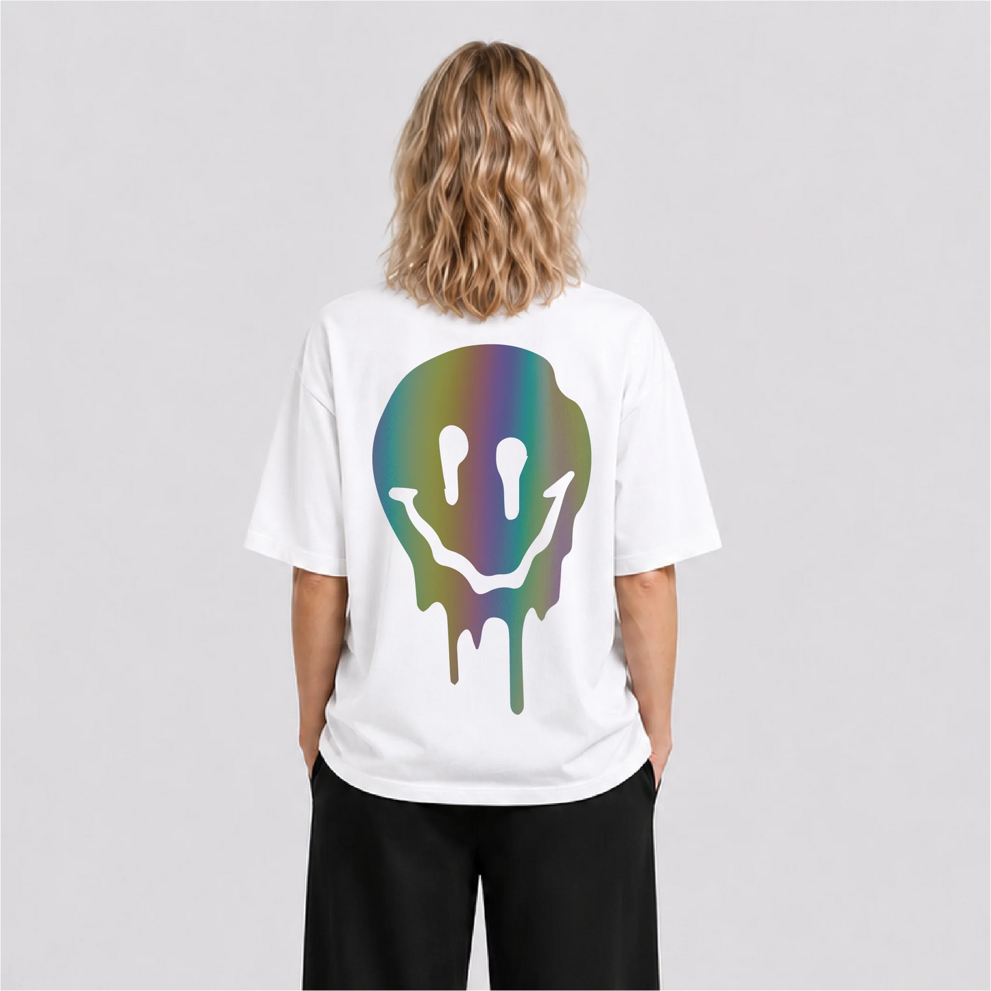 Acid Smile Reflektörlü Oversize Unisex Tişört