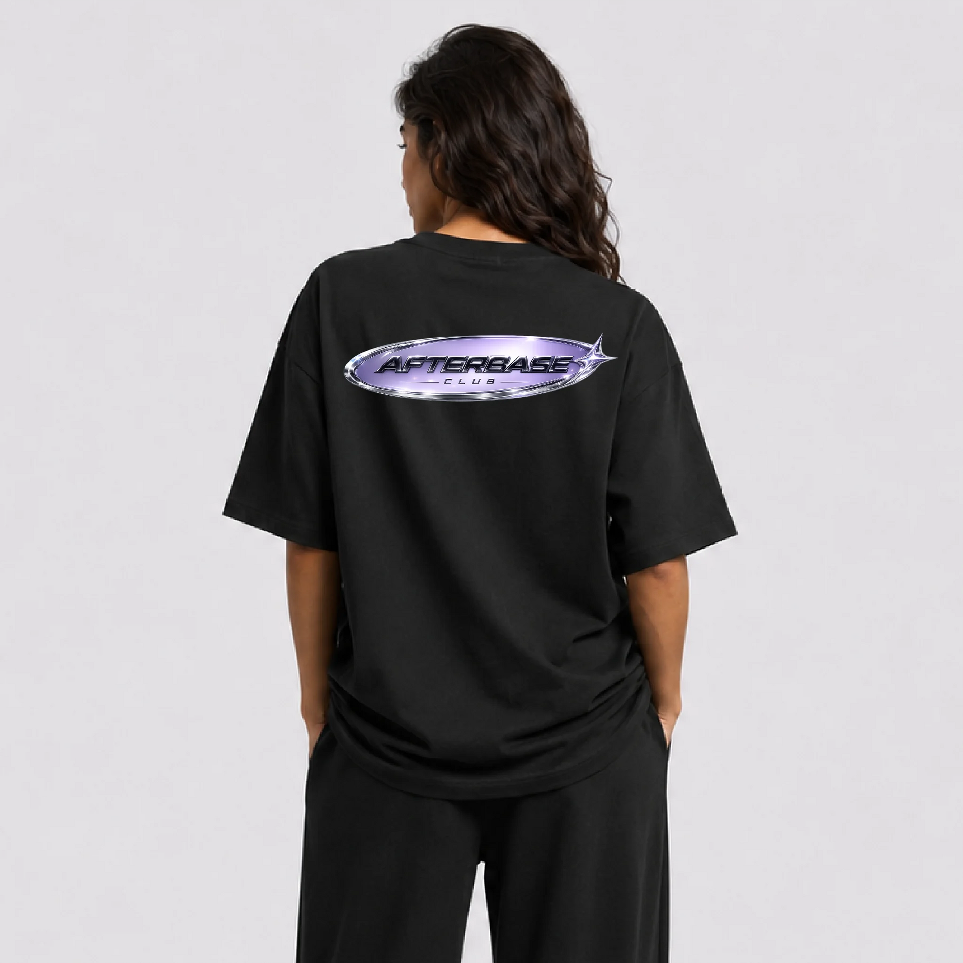 Afterbase Afterbase Logo siyah oversize tişört - kadın model