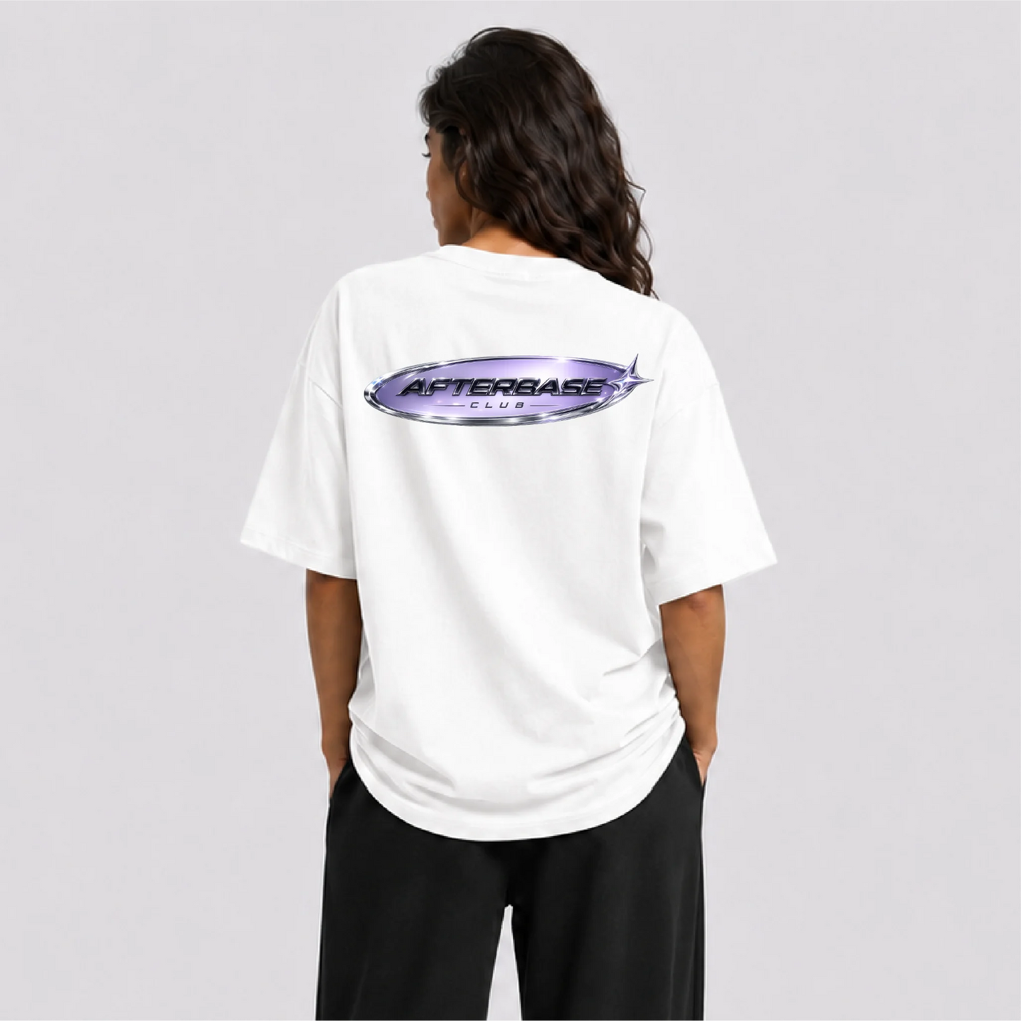 Afterbase Afterbase Logo beyaz oversize tişört - kadın model