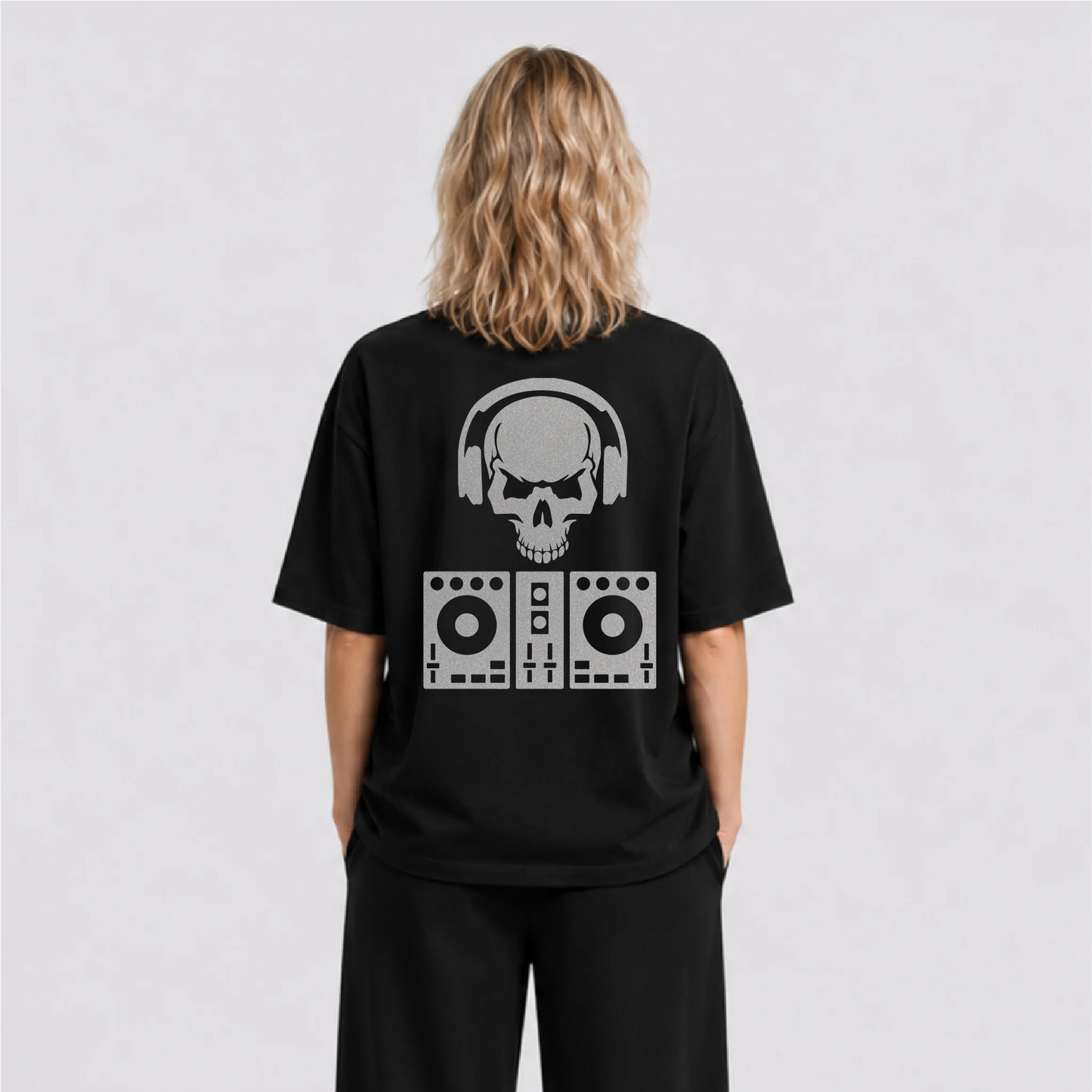 DJ Skull Reflektörlü Oversize Unisex Tişört