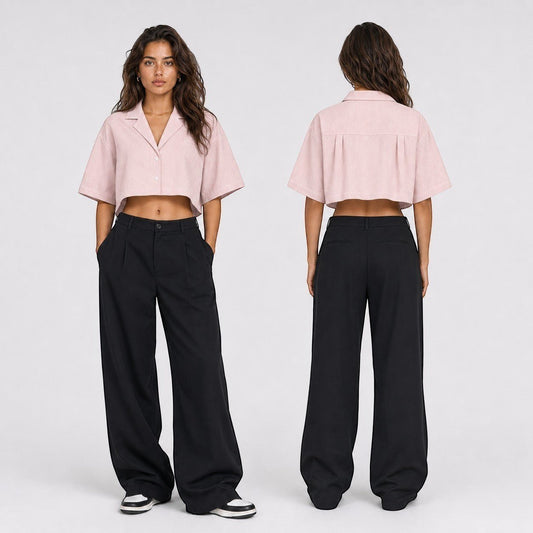 Pembe Çizgili Crop Gömlek - Afterbase